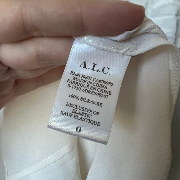 A.L.C. Ivory Silk Smocked Ruffle Mini Dress Size 0 - Picture 5 of 6